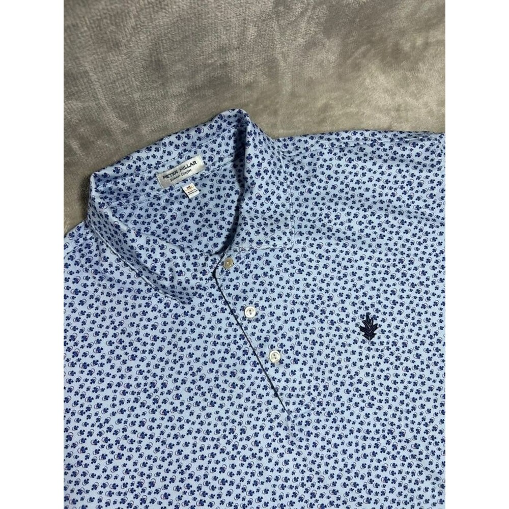 Peter Millar Golf Polo Shirt XL Extra Large Blue Fish Summer Comfort Performance